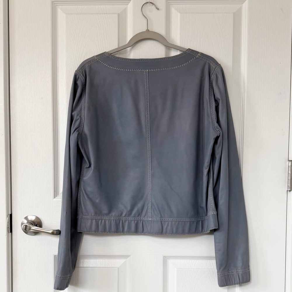 Elie Tahari Blue Grey Leather Blazer Jacket Top - Picture 2 of 7